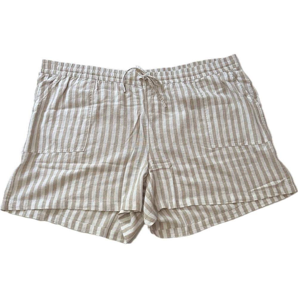J. Crew Factory Shorts Womens 3X  Striped Sandstone White Linen Blend Drawstring